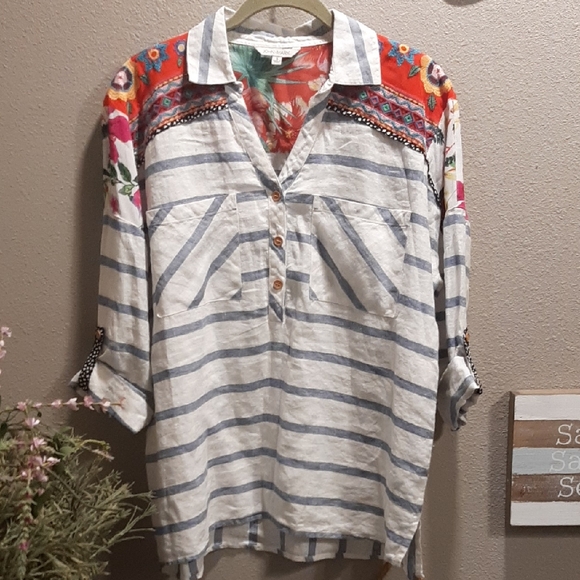 John Mark Tops - John Mark 100% Linen Tunic Top Size Small